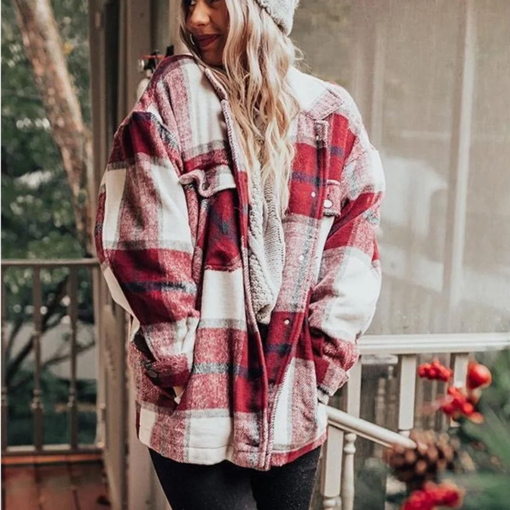 Womens Plaid Shacket Button Down Wool Blend Fall Flannel Shirt Jacket